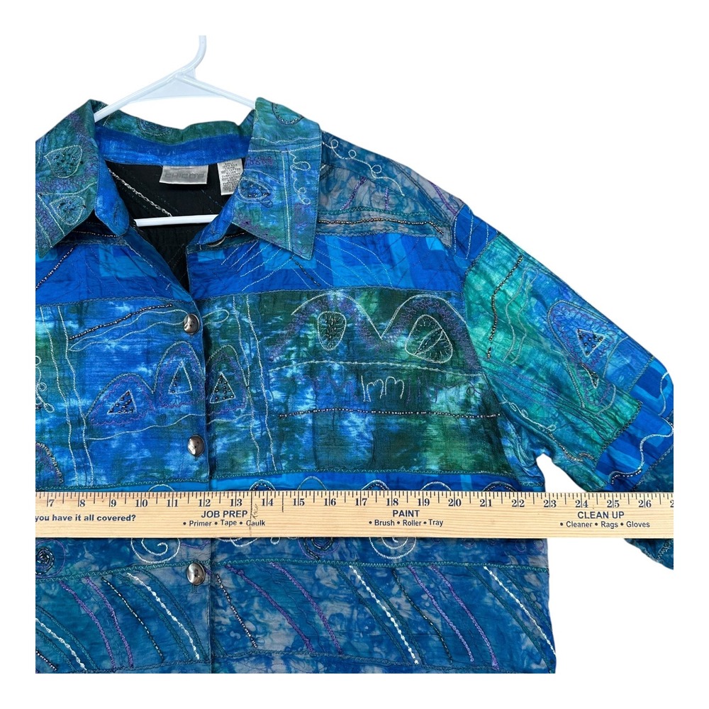 Chico's 3 100% Silk Blue Patchwork Button Jacket … - image 8